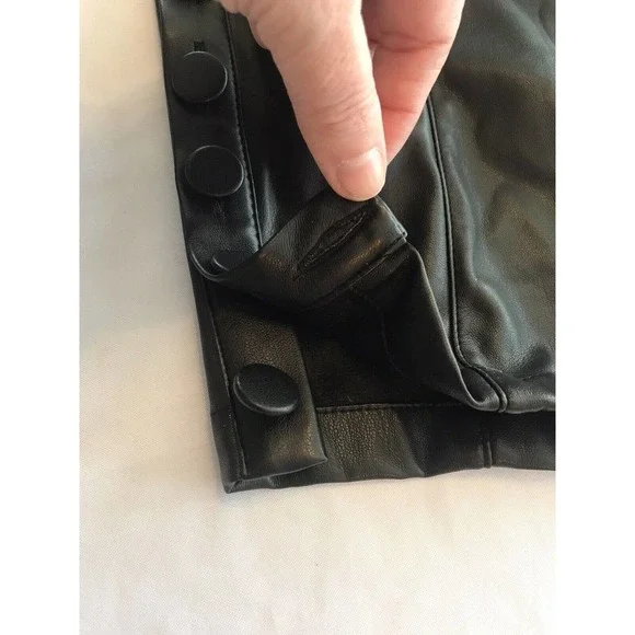 Ryegrass Black Faux Leather Tie Front Pants Button Ankle Womens Sz 10 Wide Taper - Picture 5 of 14